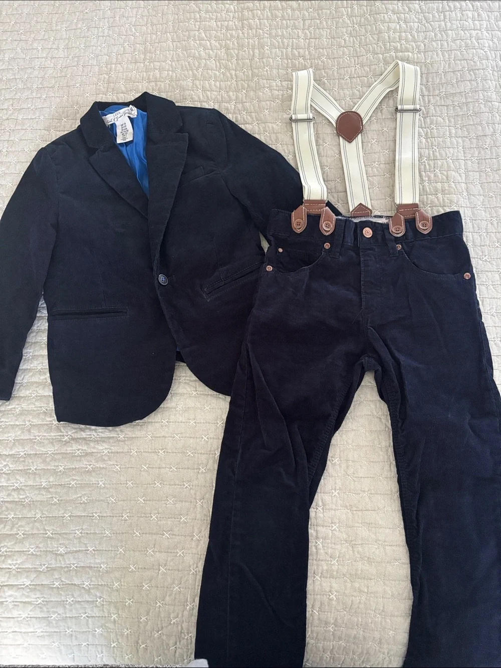 H&M Black Corduroy Blazer and Pants Set with Suspenders